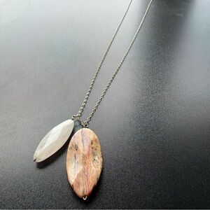 Sterling silver long pink stone pendant necklace